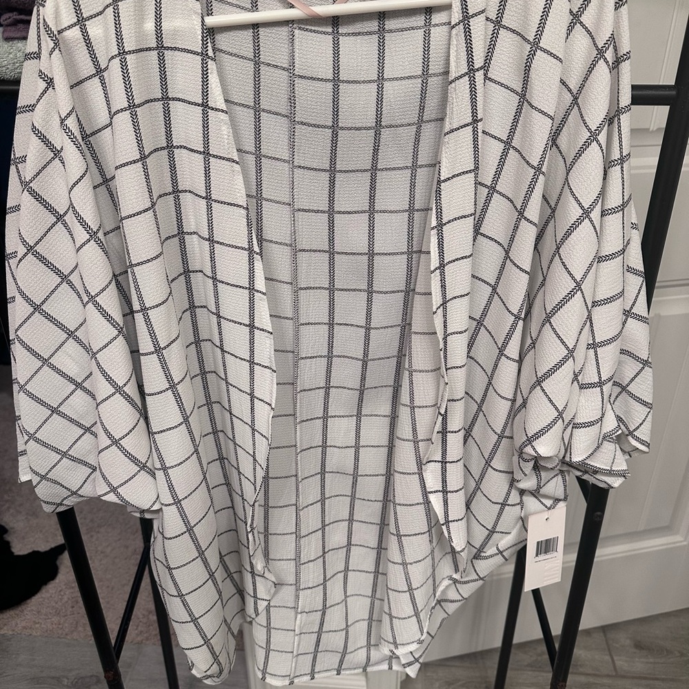 White and Black Grid Pattern Kimono Cardigan NEW